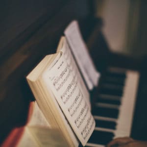 Sheet music on a piano