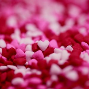 Upclose photo of pink, white and red hearts